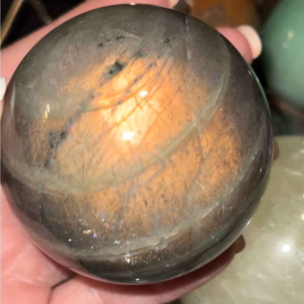 Labradorite Sphere – Golden orange Flash  – Approx. 2.5”-3”